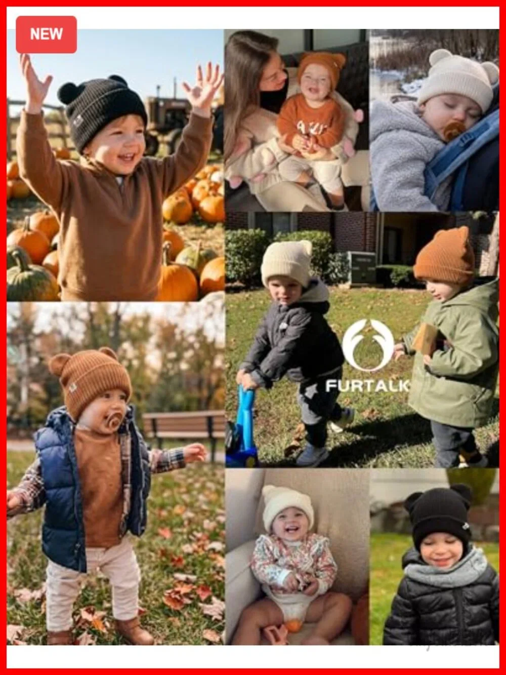 Baby Beanie Winter Hat with Bear Ear Soft Knitted Skull Cap